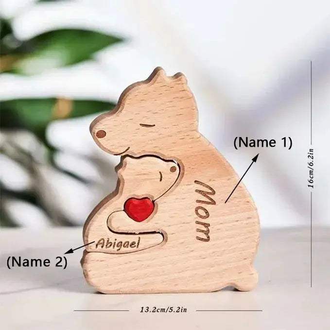 Customizable 3D Handcrafted Wooden Bear Art Decor Gift For Mom - ToylandEU