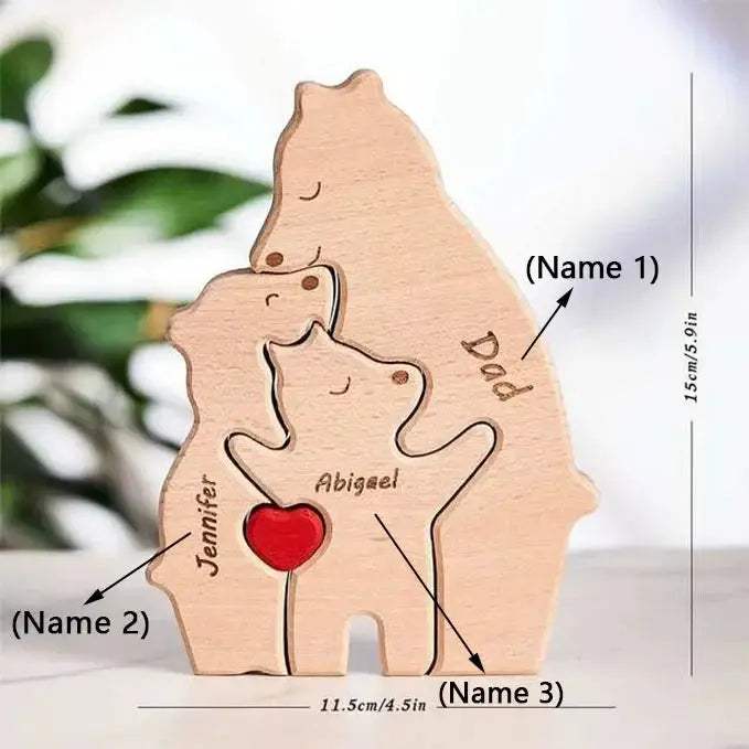 Customizable 3D Handcrafted Wooden Bear Art Decor Gift For Mom - ToylandEU
