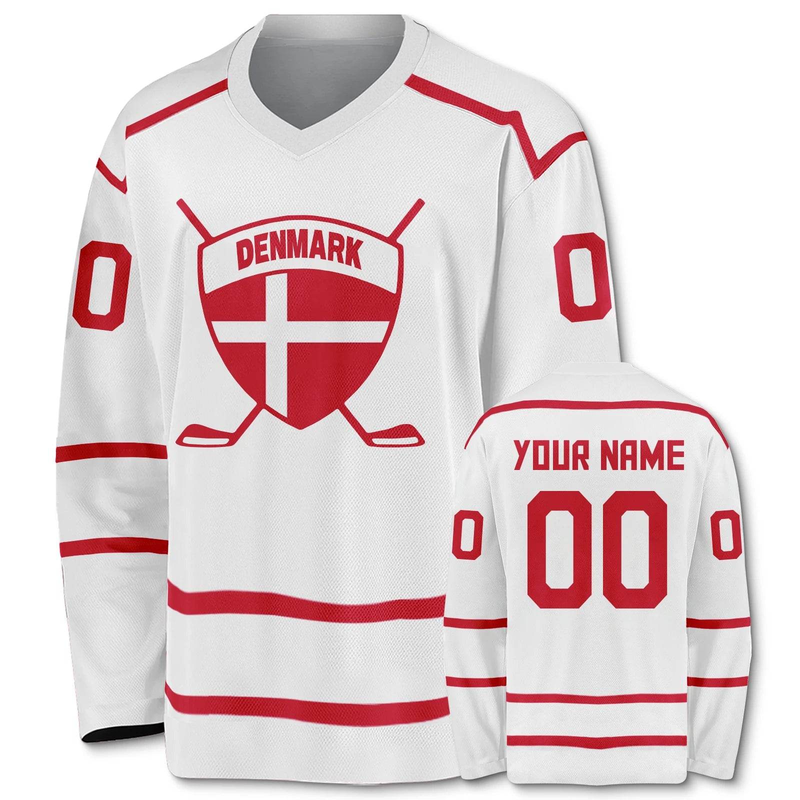 Customizable Denmark Hockey Jersey for All Ages - Personalized Men's, Women's, and Kids' Ice Hockey Apparel - ToylandEU