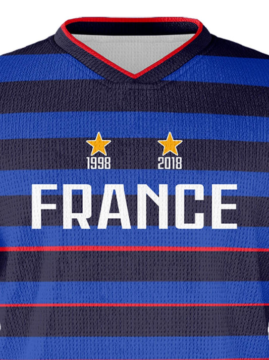 Детска футболна фланелка и къси панталони с възможност за персонализиране – Тренировъчно облекло за Франция с персонализирано име и номер – ToylandEU