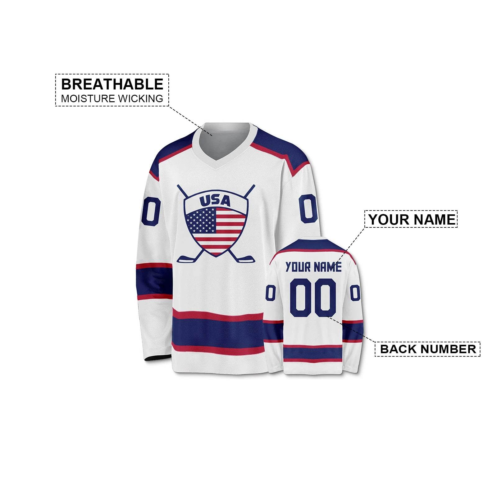 Customizable USA Hockey Jersey - Personalized Ice Hockey Uniform for Men, Women, and Kids - Fan Gear with Custom Name & Number - ToylandEU
