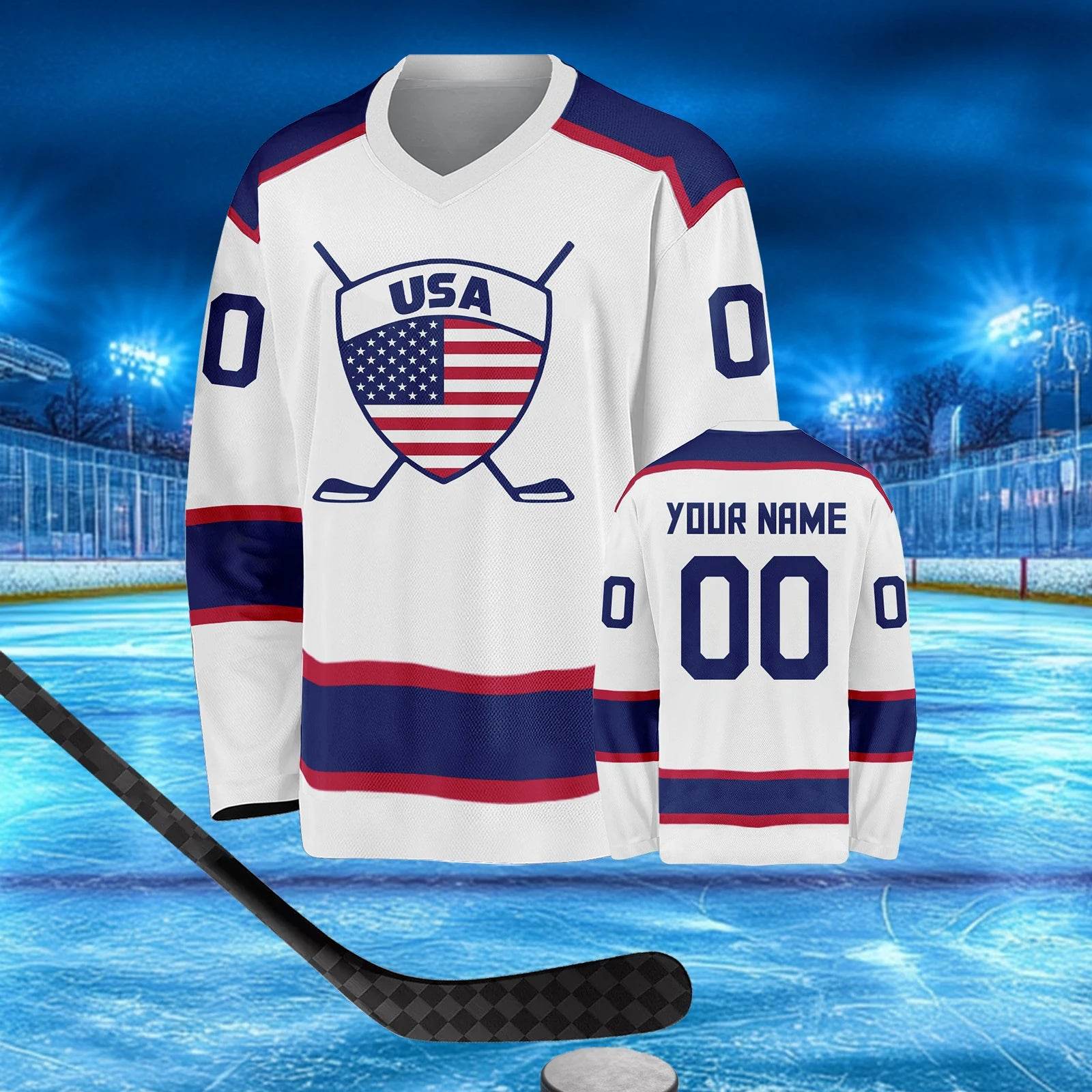 Customizable USA Hockey Jersey - Personalized Ice Hockey Uniform for Men, Women, and Kids - Fan Gear with Custom Name & Number - ToylandEU