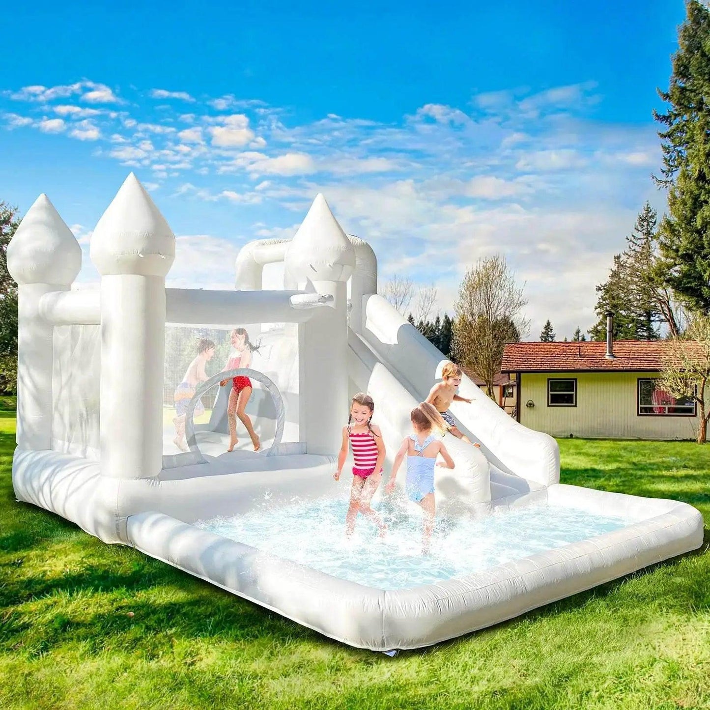  Customization White Bounce House with Blower 10x13.7ft Kids Bouncy Castle -  ToylandEU™