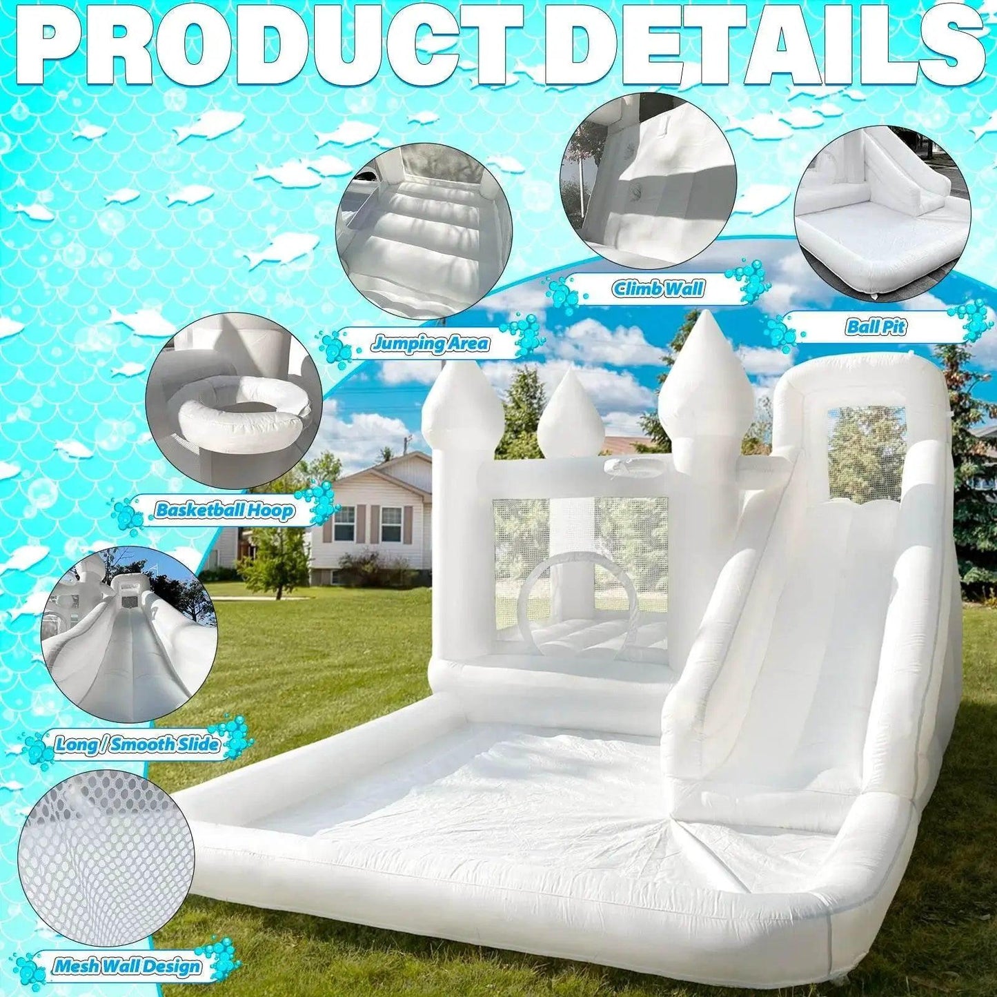  Customization White Bounce House with Blower 10x13.7ft Kids Bouncy Castle -  ToylandEU™