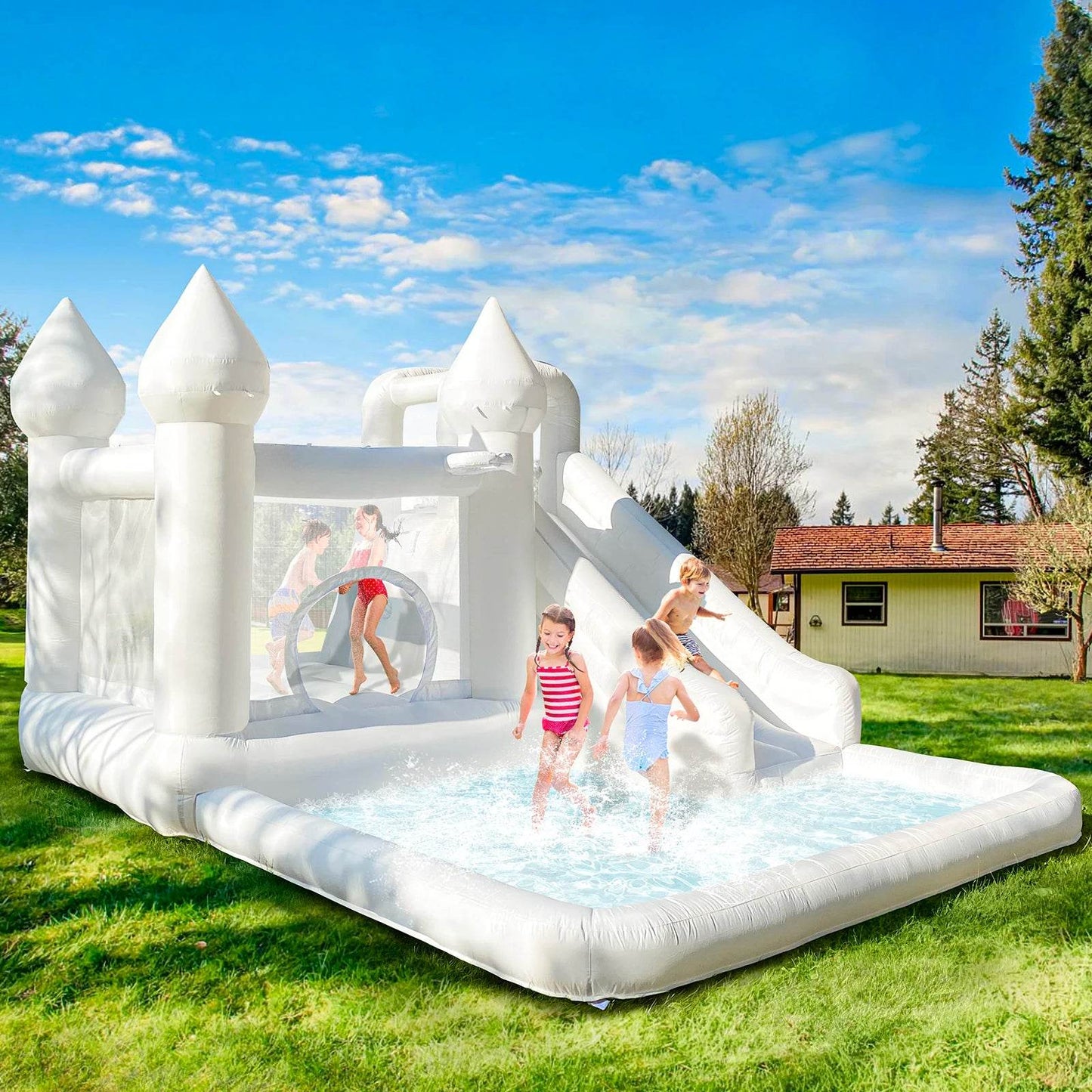 Customization White Bounce House with Blower 10x13.7ft Kids Bouncy Castle - ToylandEU