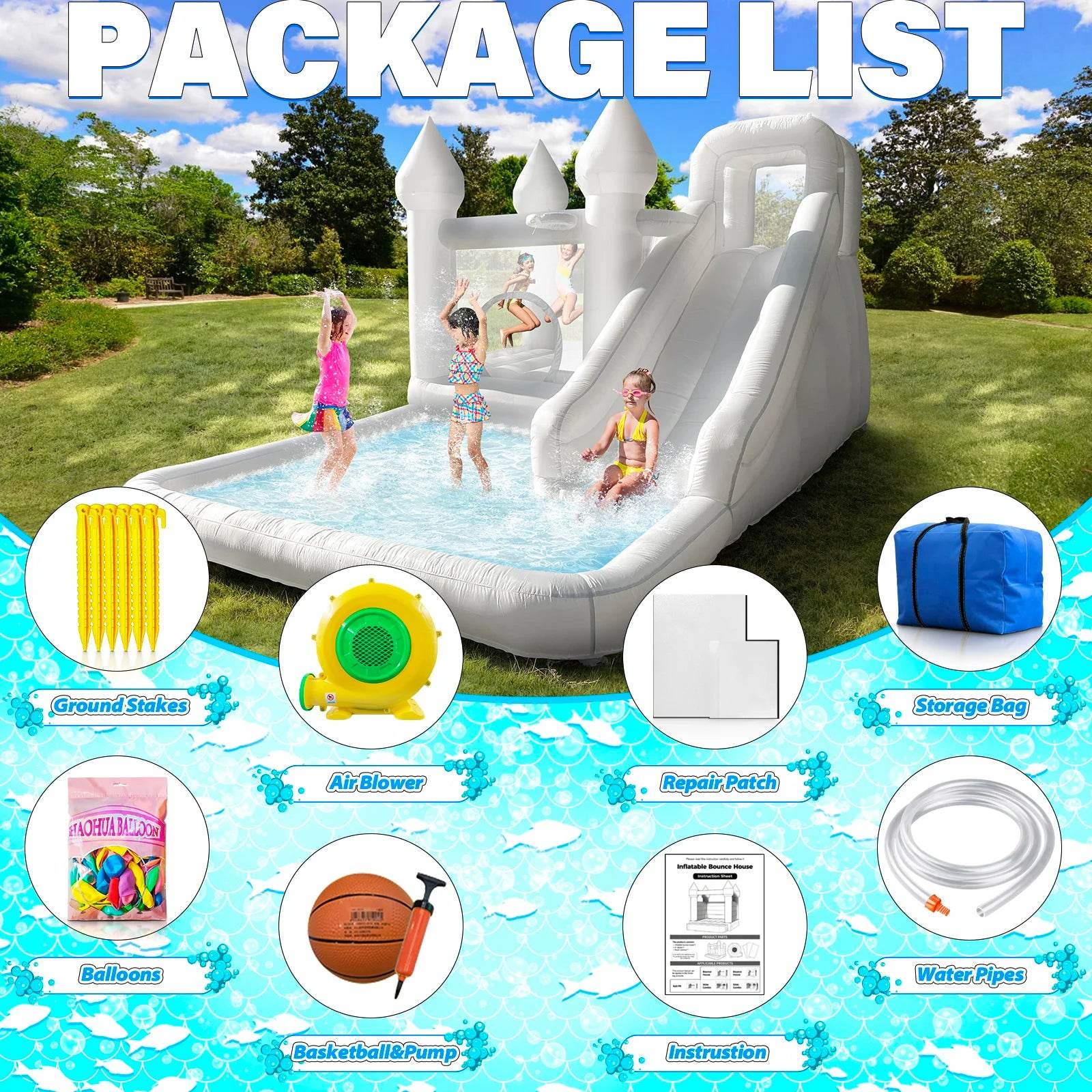 Customization White Bounce House with Blower 10x13.7ft Kids Bouncy Castle - ToylandEU