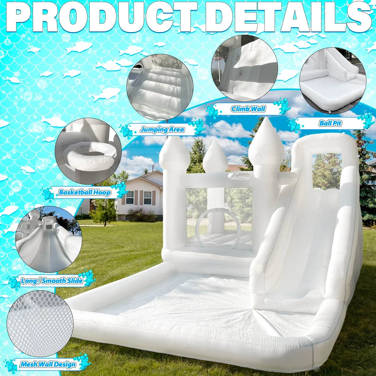 Customization White Bounce House with Blower 10x13.7ft Kids Bouncy Castle - ToylandEU