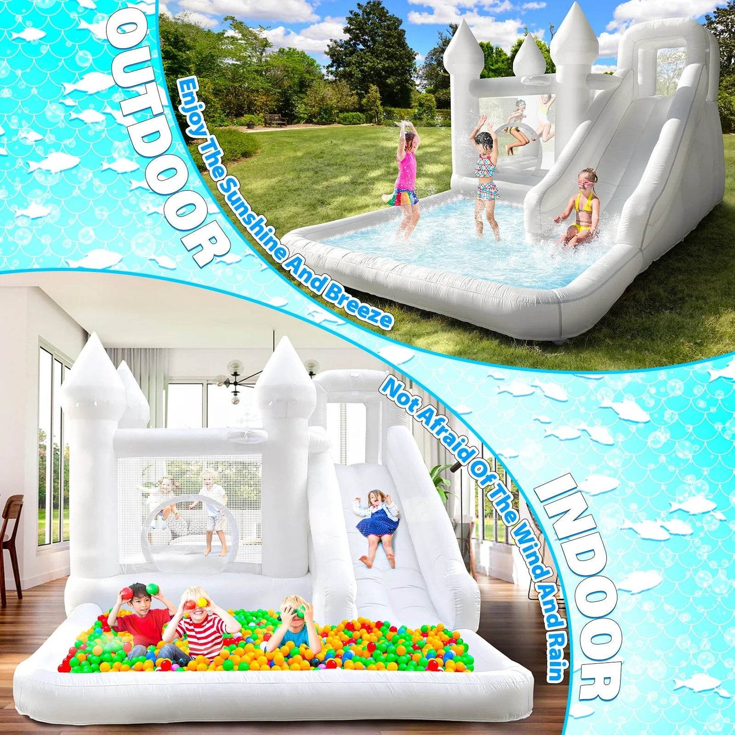 Customization White Bounce House with Blower 10x13.7ft Kids Bouncy Castle - ToylandEU