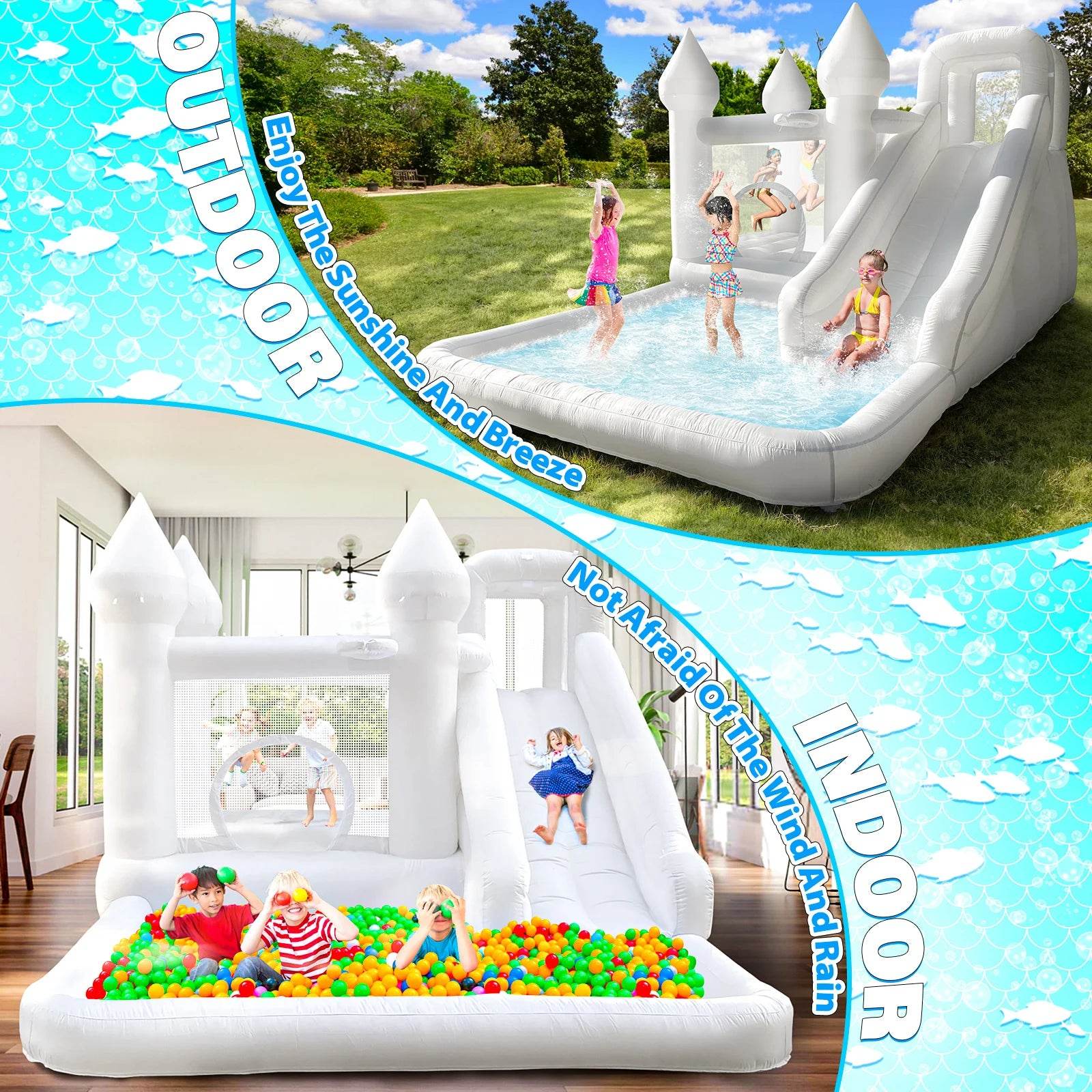 Customization White Bounce House with Blower 10x13.7ft Kids Bouncy Castle - ToylandEU