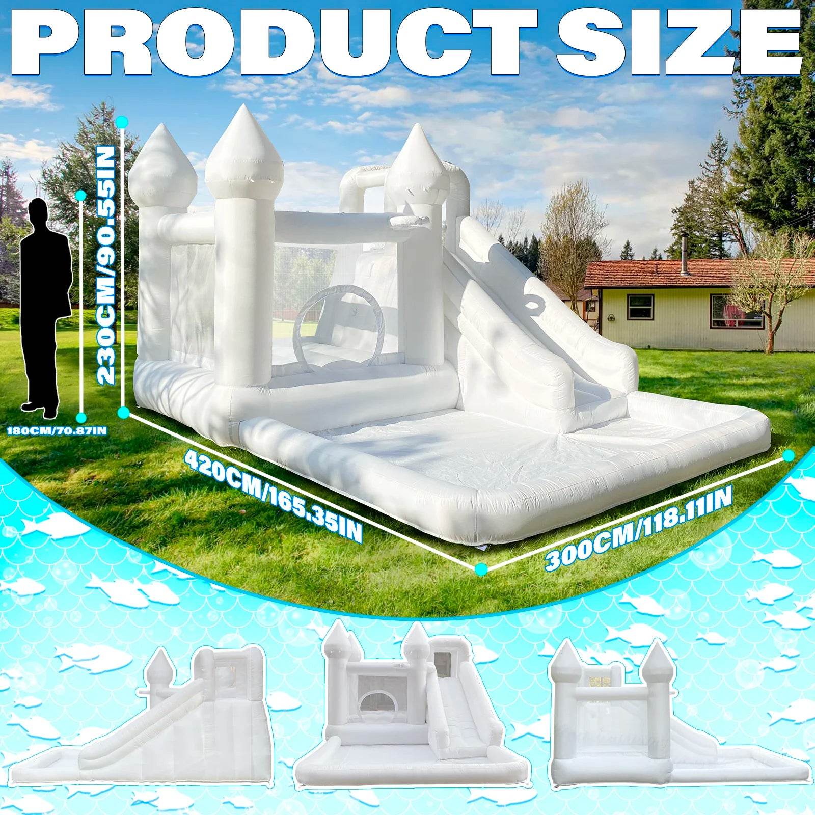 Customization White Bounce House with Blower 10x13.7ft Kids Bouncy Castle - ToylandEU