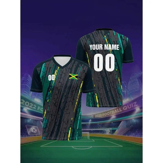 Mexico France Jamaica Jerseys Pattern T-Shirt For Men Customized 3D Printed Short Sleeve Tops Summer V-Neck T Shirts Sport Tees - ToylandEU