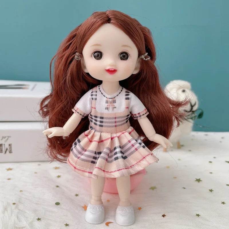 Cute 16cm BJD Doll with 13 Joints and Brown Eyes for Girls Fashion Dress Up DIY Toy - ToylandEU