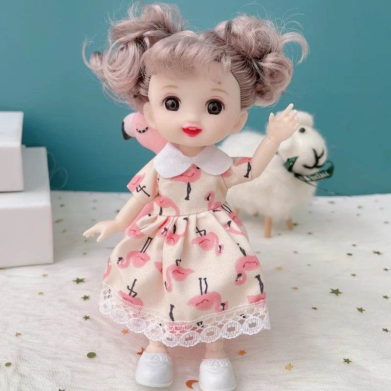 Cute 16cm BJD Doll with 13 Joints and Brown Eyes for Girls Fashion Dress Up DIY Toy - ToylandEU