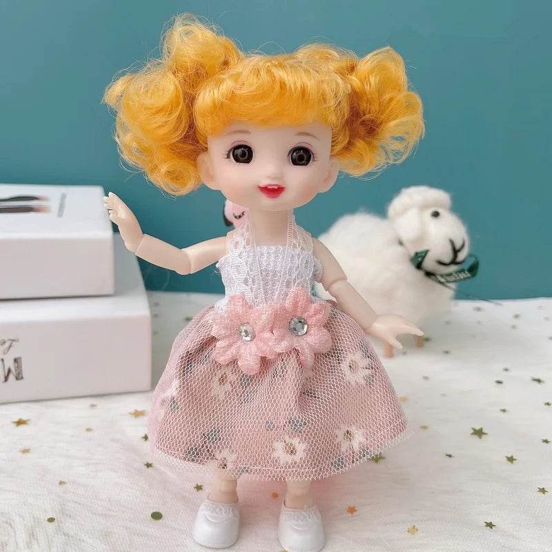 Cute 16cm BJD Doll with 13 Joints and Brown Eyes for Girls Fashion Dress Up DIY Toy - ToylandEU