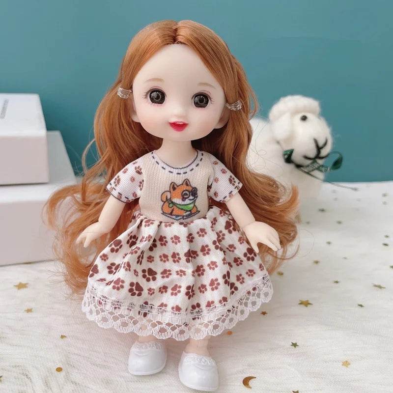 Cute 16cm BJD Doll with 13 Joints and Brown Eyes for Girls Fashion Dress Up DIY Toy - ToylandEU