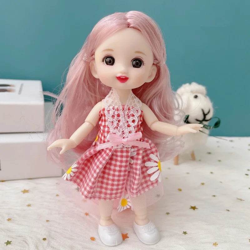 Cute 16cm BJD Doll with 13 Joints and Brown Eyes for Girls Fashion Dress Up DIY Toy - ToylandEU