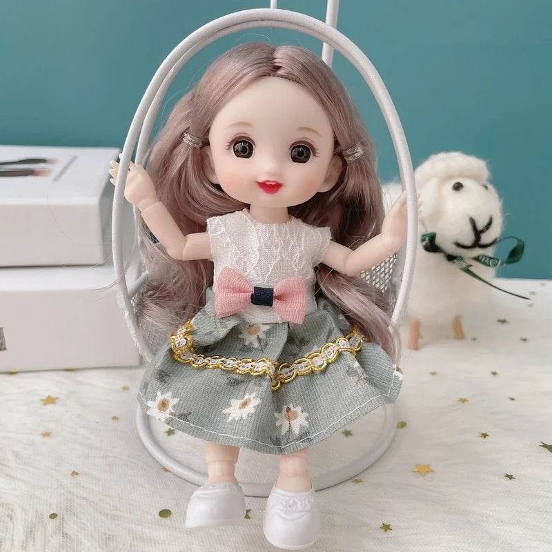 Cute 16cm BJD Doll with 13 Joints and Brown Eyes for Girls Fashion Dress Up DIY Toy - ToylandEU