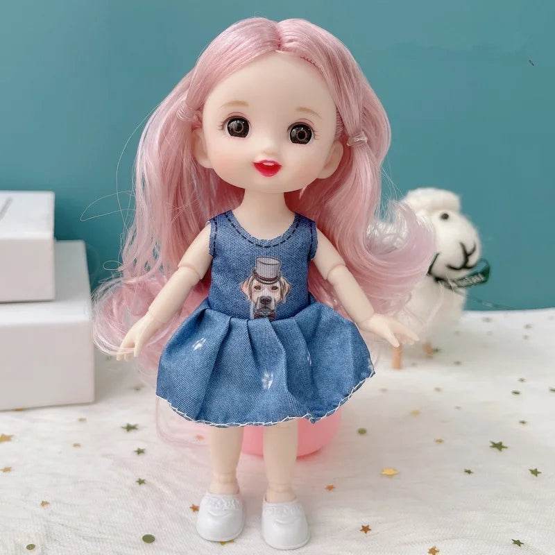Cute 16cm BJD Doll with 13 Joints and Brown Eyes for Girls Fashion Dress Up DIY Toy - ToylandEU