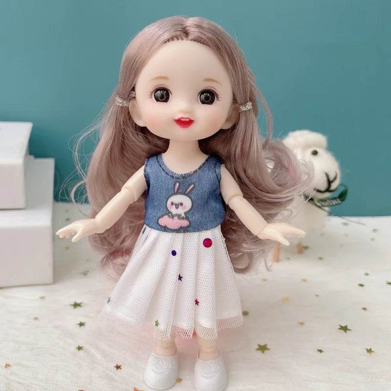 Cute 16cm BJD Doll with 13 Joints and Brown Eyes for Girls Fashion Dress Up DIY Toy - ToylandEU