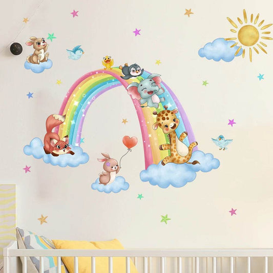 Cute Animal Cartoon Wall Stickers On Clouds For Kids Rooms - ToylandEU