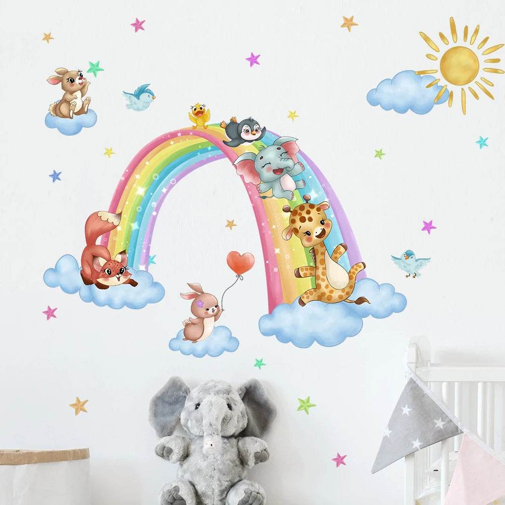 Cute Animal Cartoon Wall Stickers On Clouds For Kids Rooms - ToylandEU