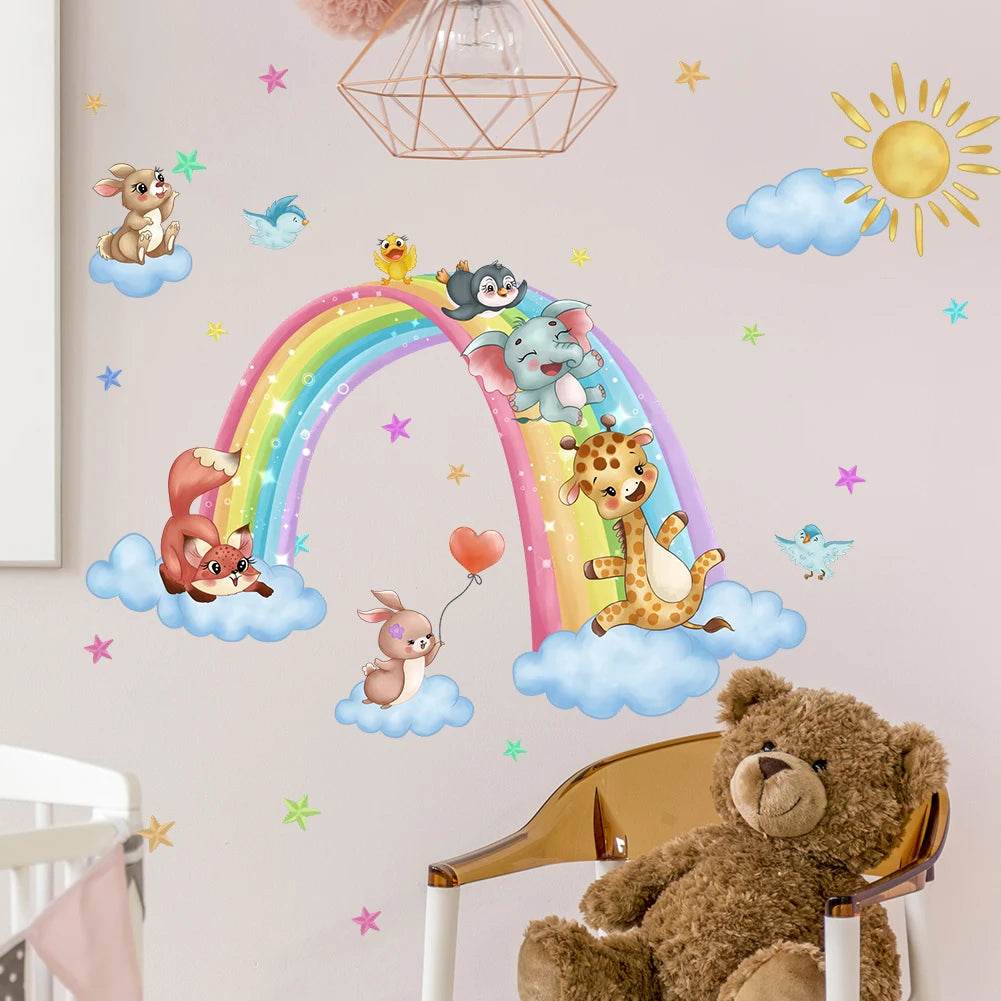 Cute Animal Cartoon Wall Stickers On Clouds For Kids Rooms - ToylandEU