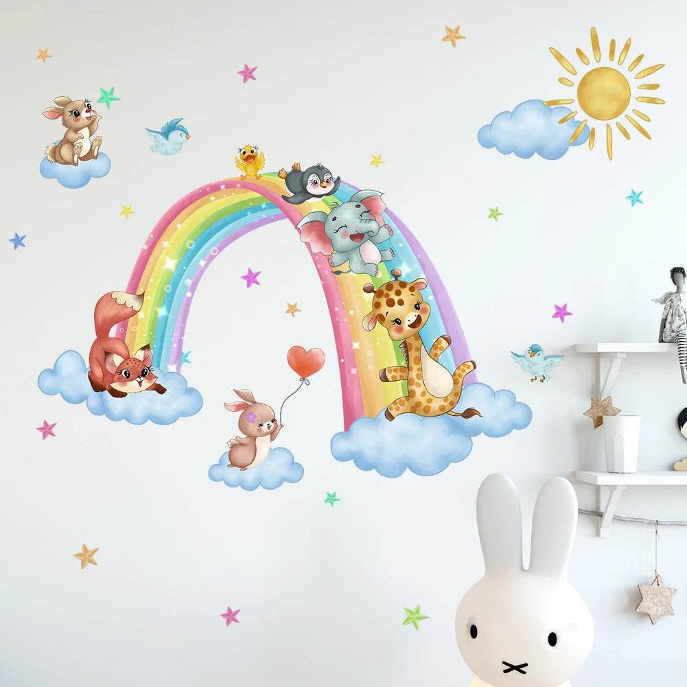 Cute Animal Cartoon Wall Stickers On Clouds For Kids Rooms - ToylandEU
