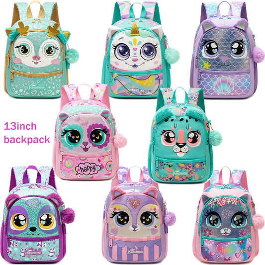 Cute Backpack 13 Inch Animal Print With Small Pendant For Girls Kindergarten And Outdoor Activities - ToylandEU