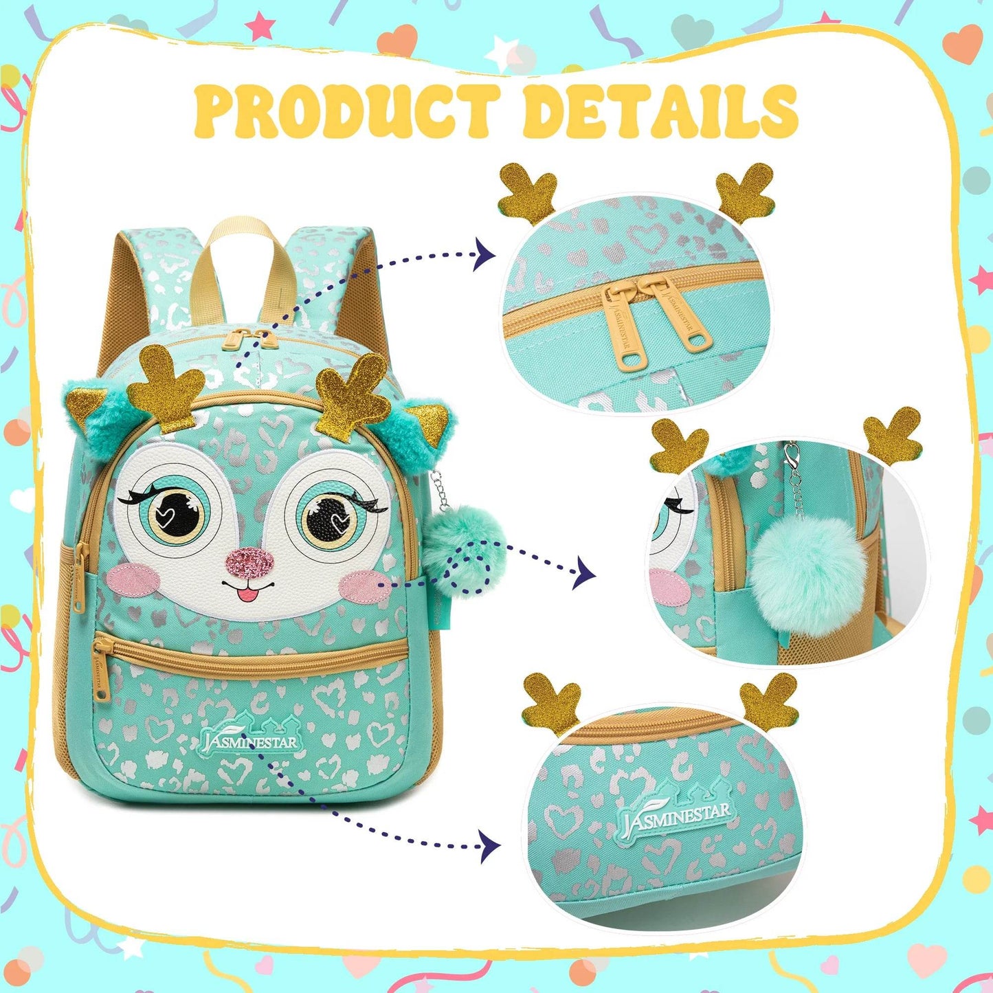 Cute Backpack 13 Inch Animal Print With Small Pendant For Girls Kindergarten And Outdoor Activities - ToylandEU