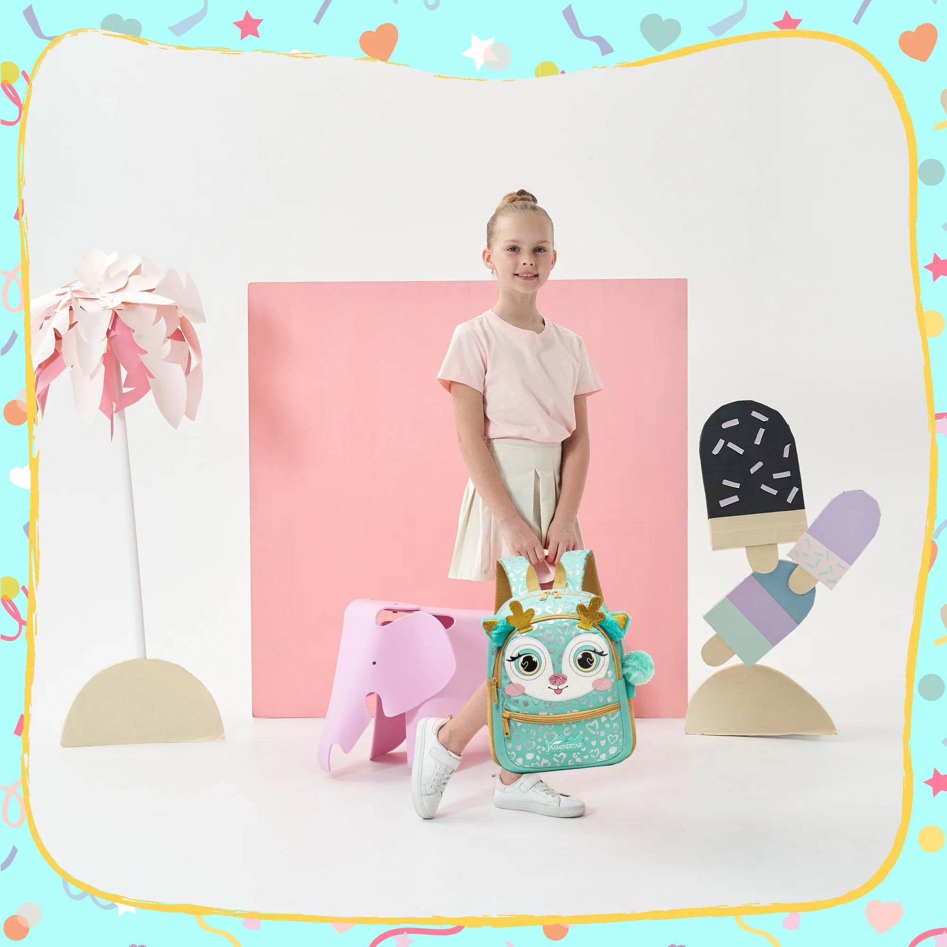 Cute Backpack 13 Inch Animal Print With Small Pendant For Girls Kindergarten And Outdoor Activities - ToylandEU