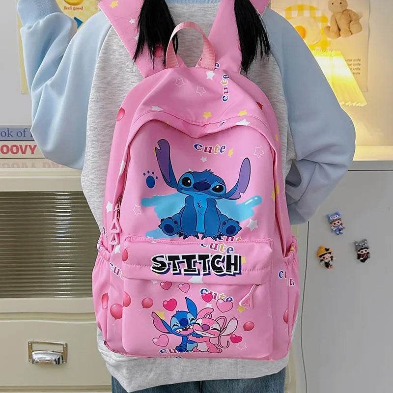 Cute Backpack Stitch Character Diamond Lattice Pattern Lightweight For Primary School Students - ToylandEU