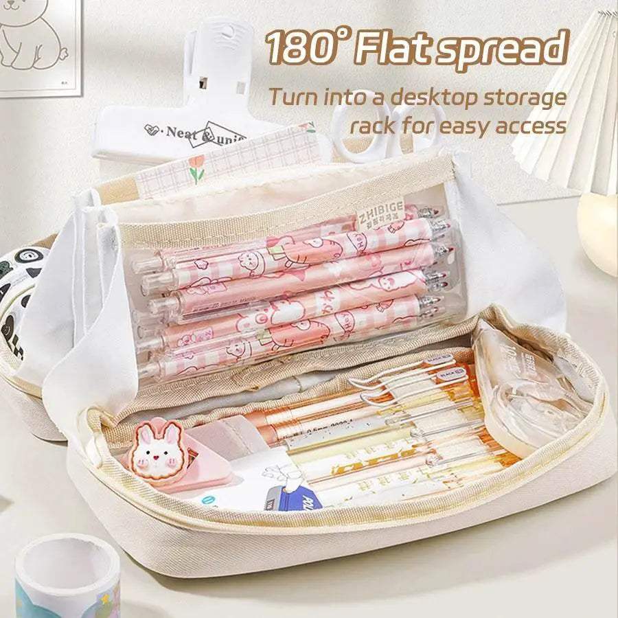 Cute Canvas Pencil Case Expandable Large Capacity Students - ToylandEU