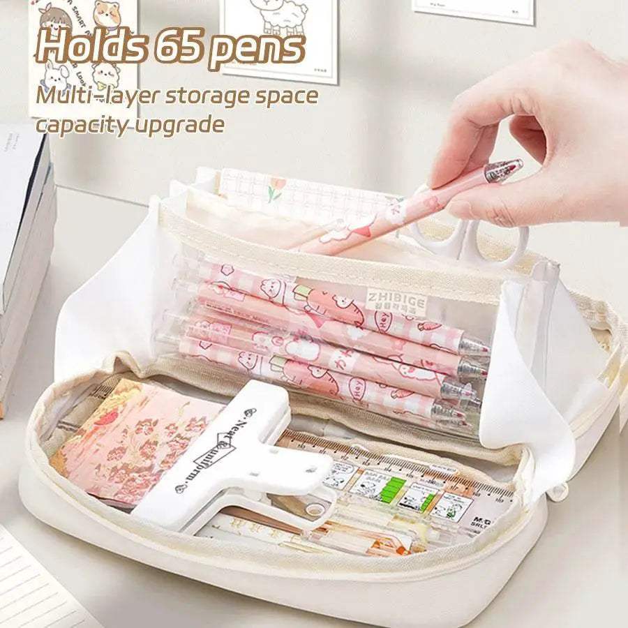 Cute Canvas Pencil Case Expandable Large Capacity Students - ToylandEU