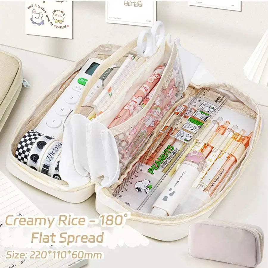 Cute Canvas Pencil Case Expandable Large Capacity Students - ToylandEU