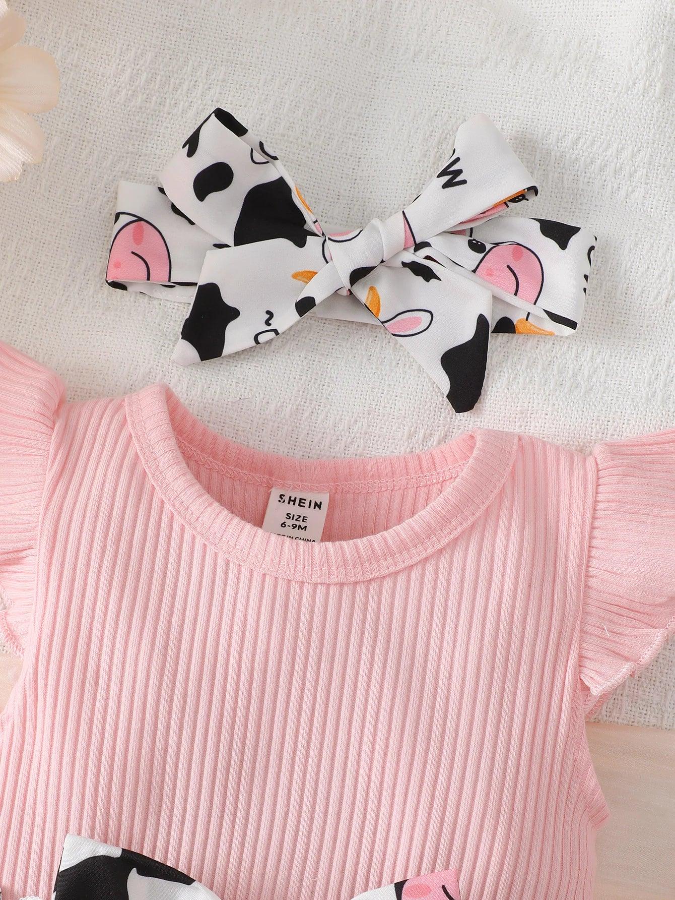 Cute Cartoon Cow Baby Girl Dress Set Skin Friendly - ToylandEU