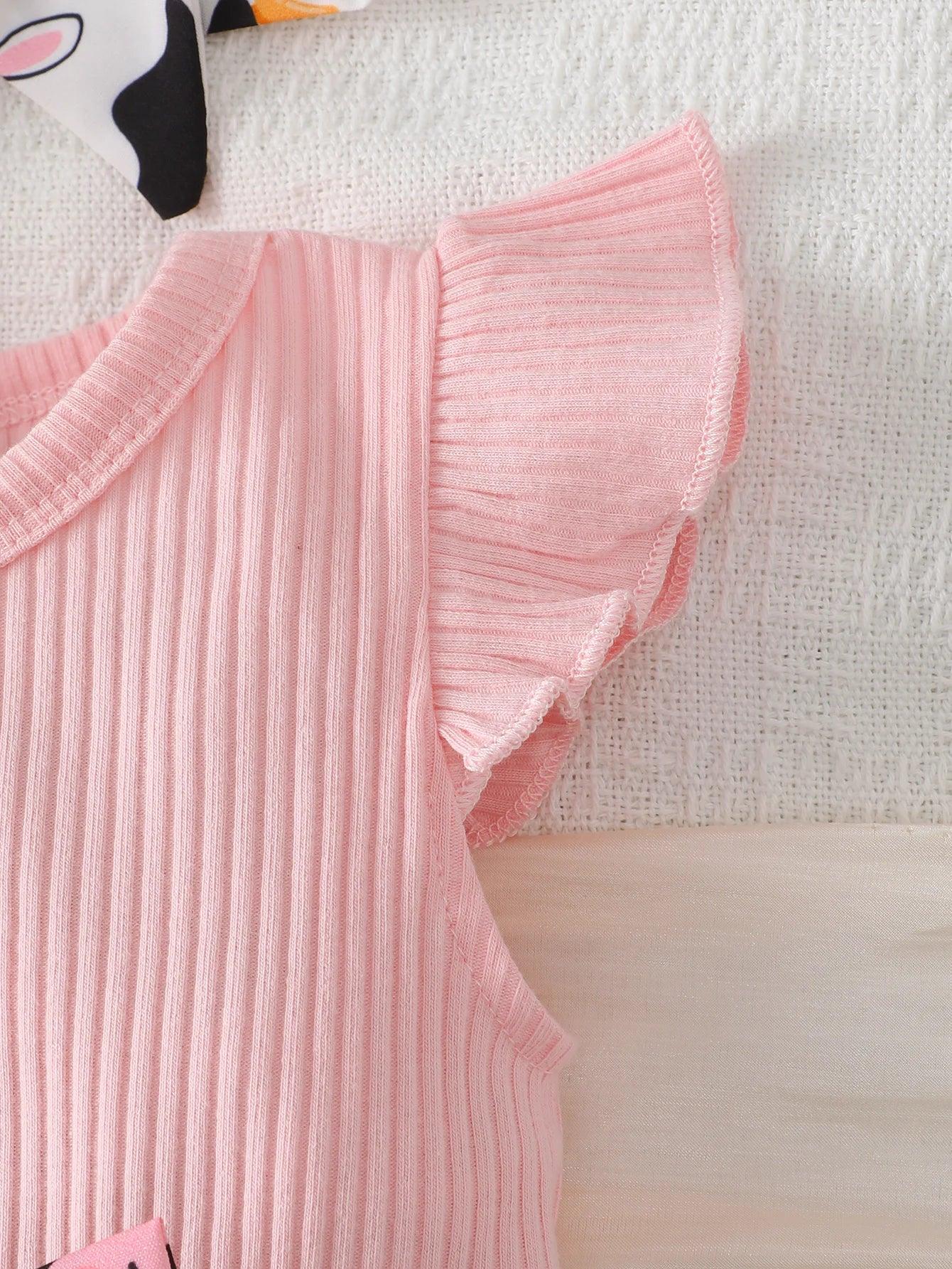 Cute Cartoon Cow Baby Girl Dress Set Skin Friendly - ToylandEU