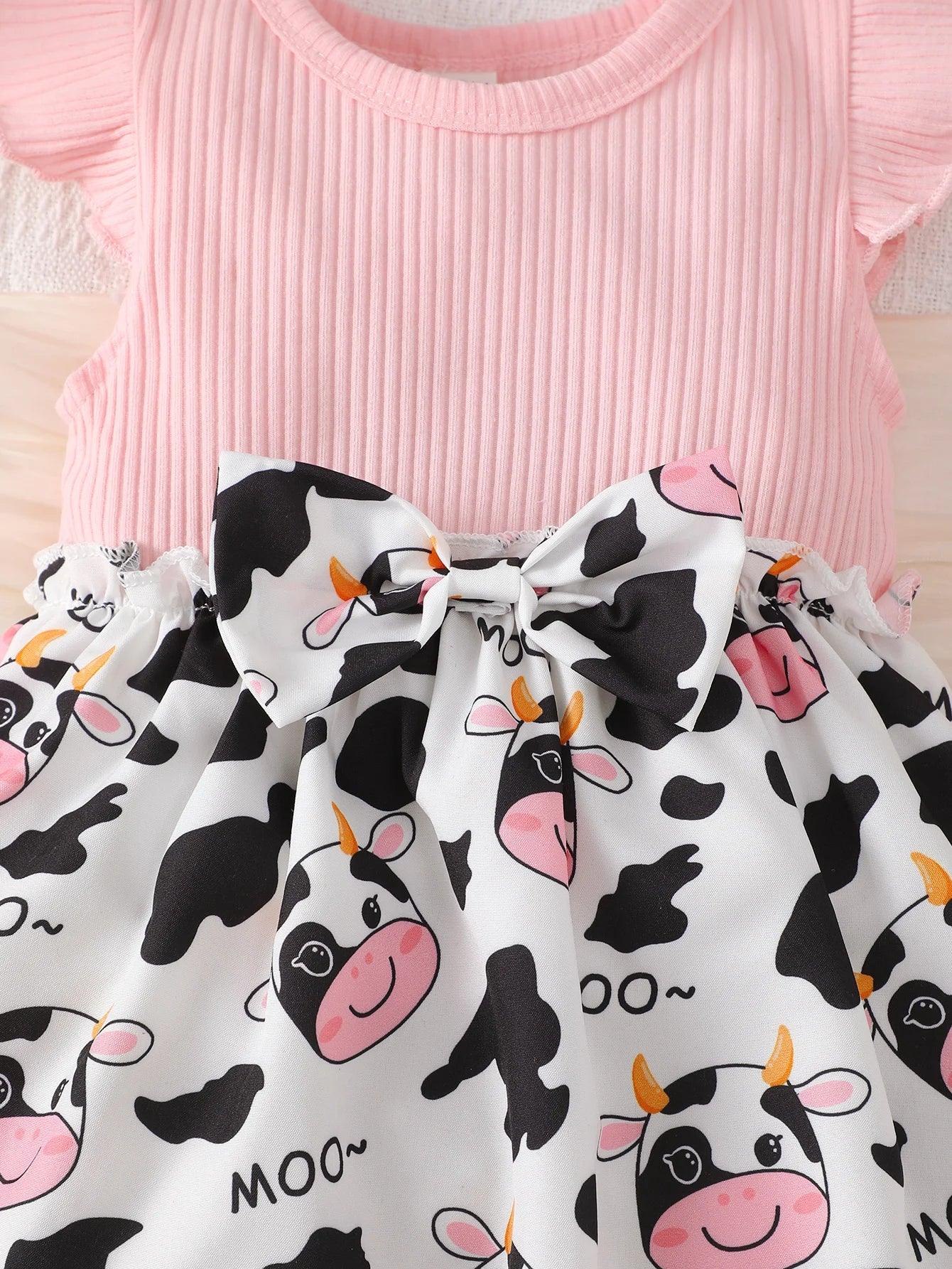 Cute Cartoon Cow Baby Girl Dress Set Skin Friendly - ToylandEU