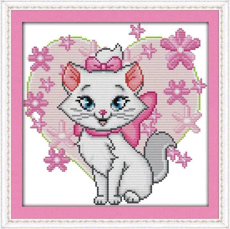  Cute Cartoon Pink Cat Cross Stitch Kit - DIY Embroidery Art 14ct/11ct -  ToylandEU™