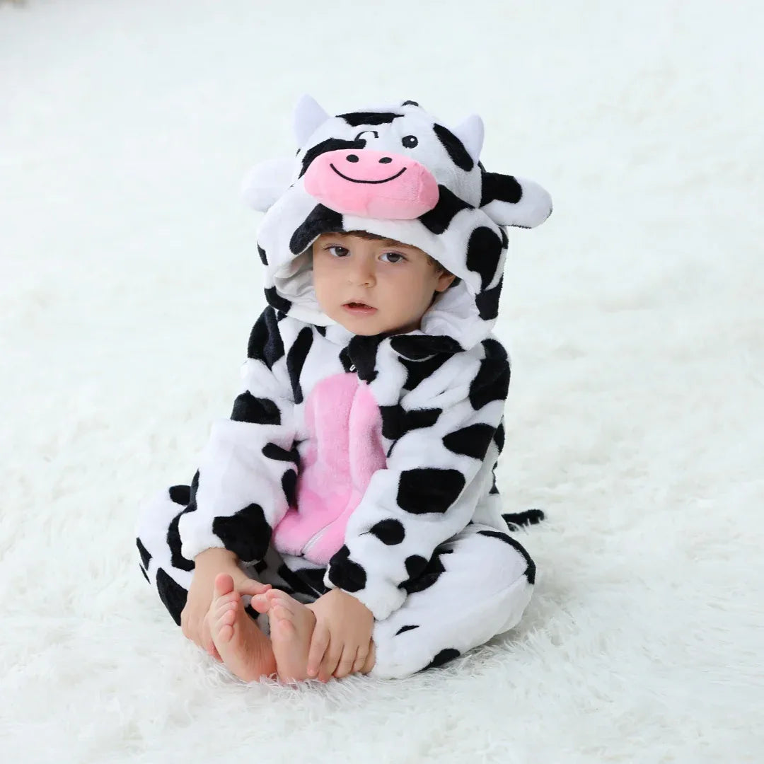 Cute Cow Kigurumi Baby Romper With Hooded Zipper For Infants - ToylandEU