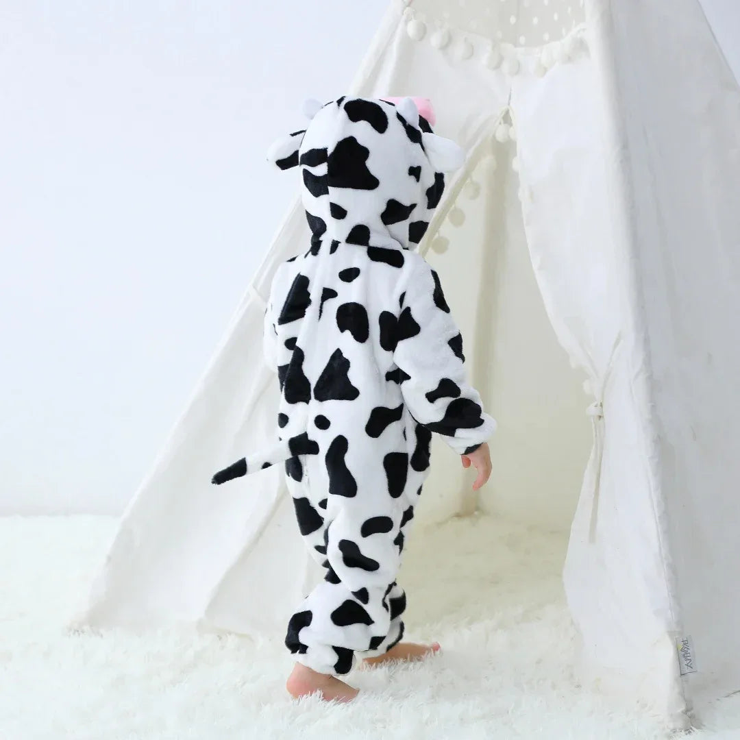 Cute Cow Kigurumi Baby Romper With Hooded Zipper For Infants - ToylandEU