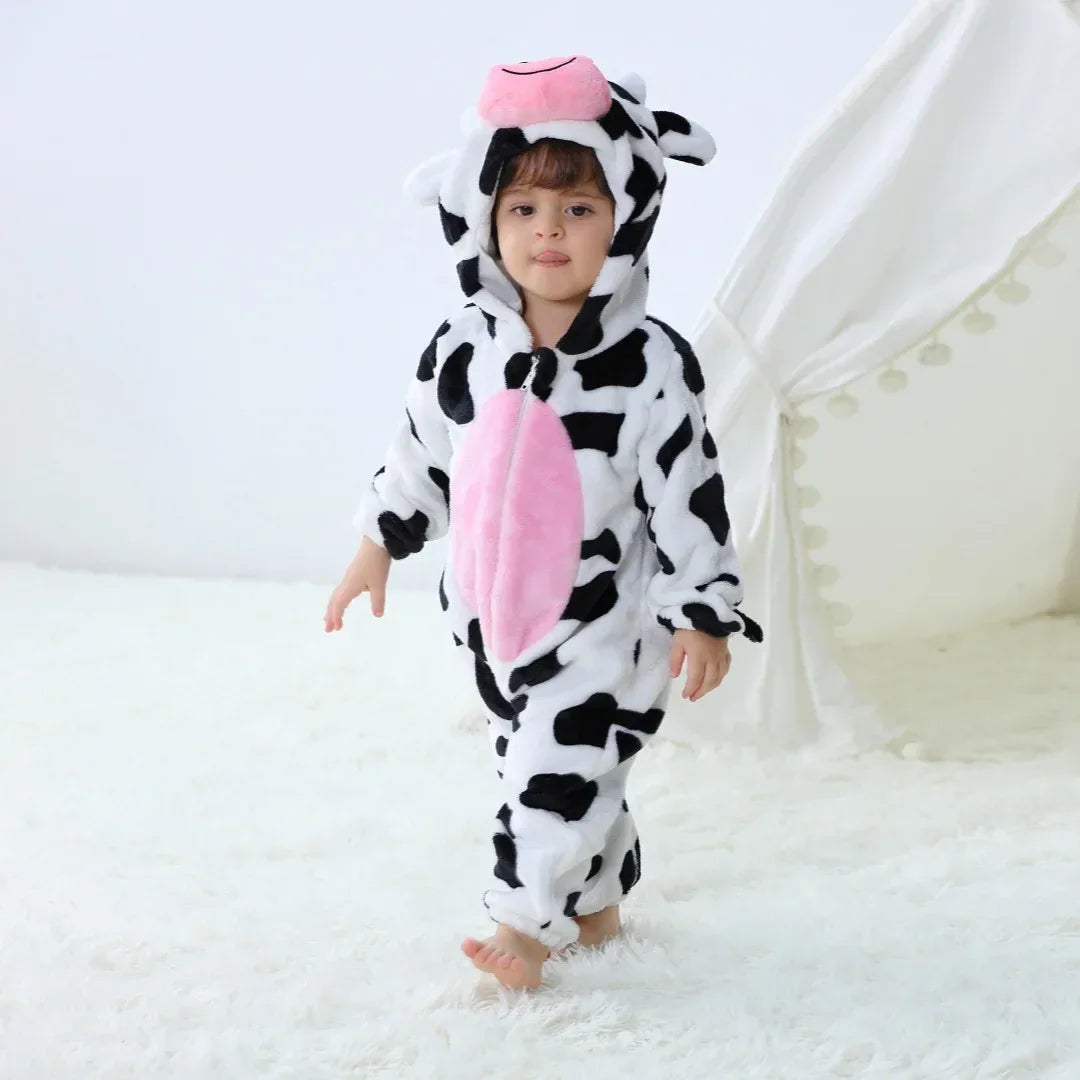 Cute Cow Kigurumi Baby Romper With Hooded Zipper For Infants - ToylandEU