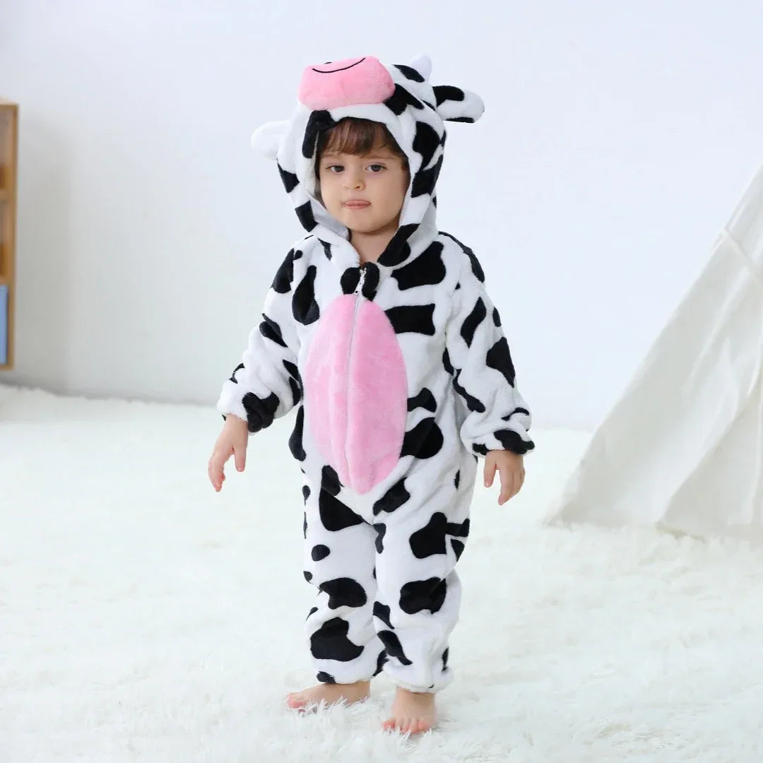 Cute Cow Kigurumi Baby Romper With Hooded Zipper For Infants - ToylandEU