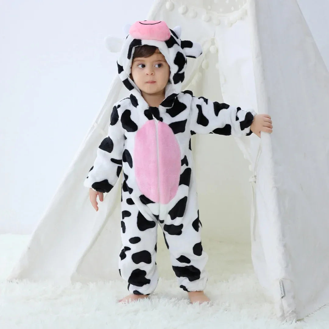Cute Cow Kigurumi Baby Romper With Hooded Zipper For Infants - ToylandEU