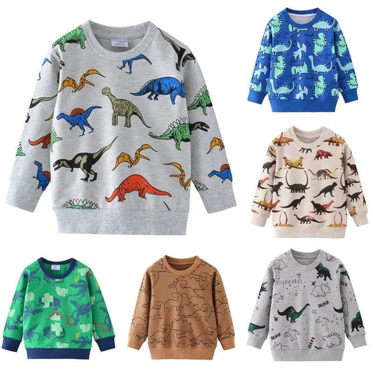 Cute Dinosaur Print Long Sleeve Cotton T-Shirt for Baby Boys 2-7 Years - ToylandEU