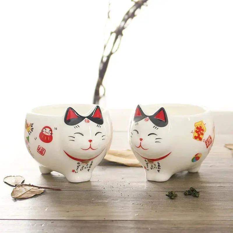 Lucky Cat Tea Set Ceramic Handcrafted Porcelain With Strainer - ToylandEU