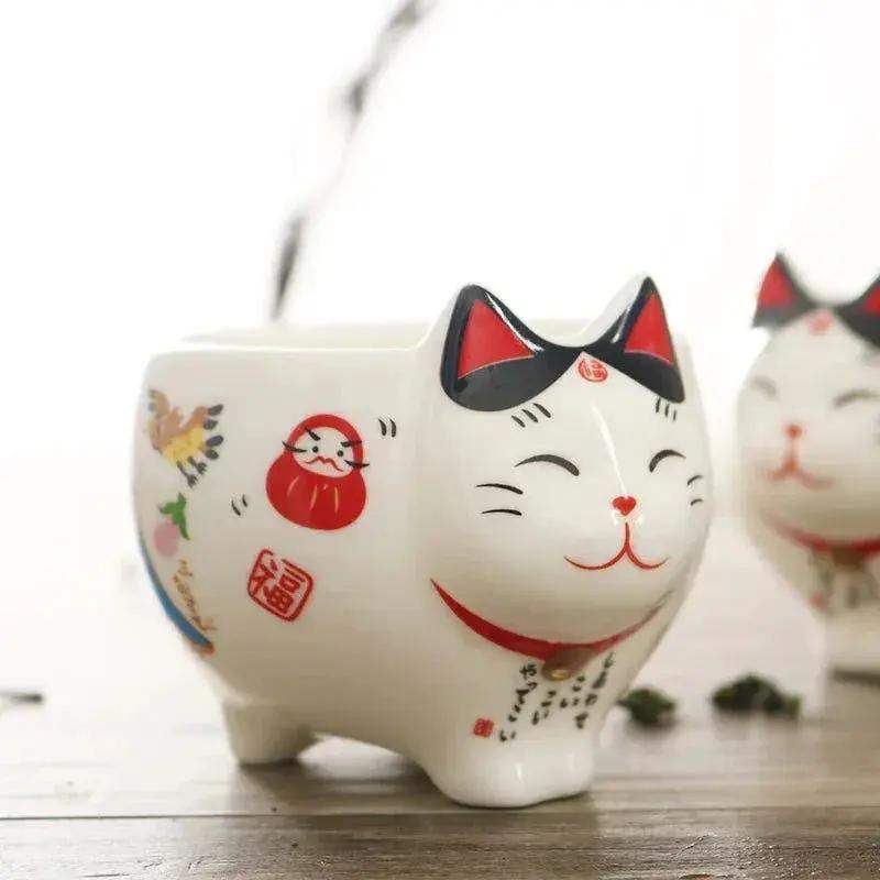 Lucky Cat Tea Set Ceramic Handcrafted Porcelain With Strainer - ToylandEU