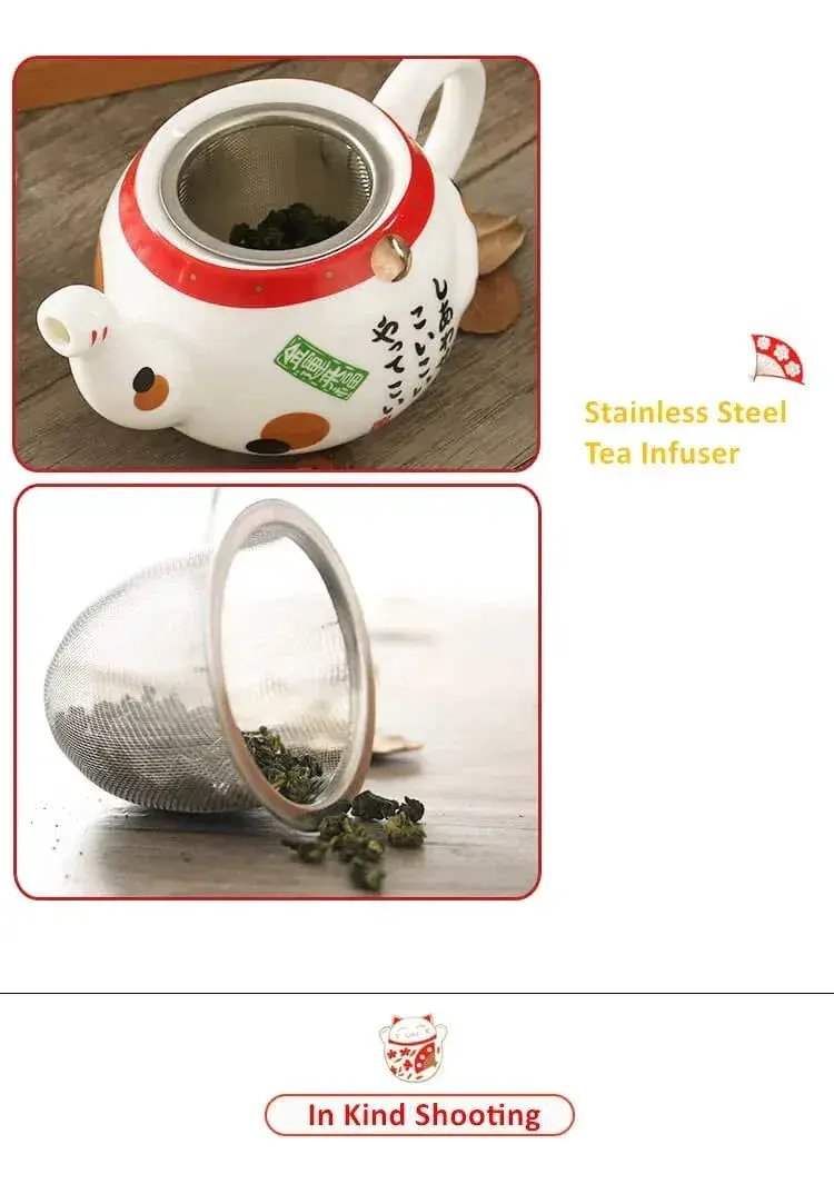 Lucky Cat Tea Set Ceramic Handcrafted Porcelain With Strainer - ToylandEU