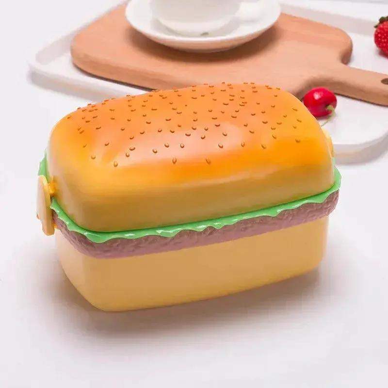 Cute Kawaii Double-Tier Burger Bento Box for Kids, Microwave Safe Fun and Functional Lunchware - ToylandEU