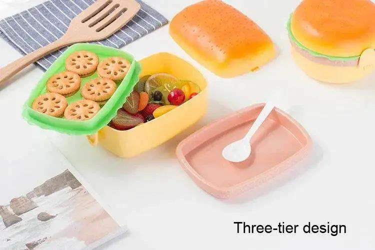 Cute Kawaii Double-Tier Burger Bento Box for Kids, Microwave Safe Fun and Functional Lunchware - ToylandEU