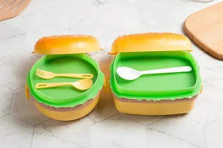 Cute Kawaii Double-Tier Burger Bento Box for Kids, Microwave Safe Fun and Functional Lunchware - ToylandEU